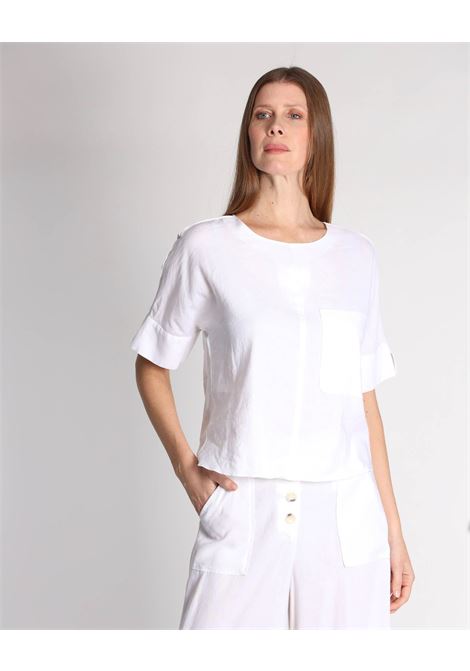 ALESSIA SANTI - White pure linen blouse with front pocket, short turn-up sleeves and rounded hem for cool, sophisticated summer looks ALESSIA SANTI |  | 511SD45037S2127